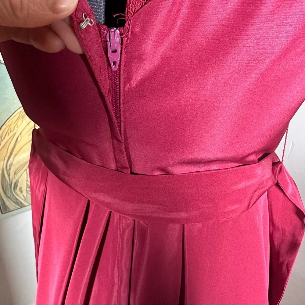 Vintage Burgundy 1980s Nylon and Lace Long Dress with Matching Shrug Jacket - Picture 9 of 15